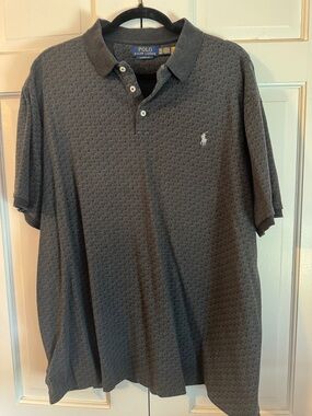 NWOT Polo by Ralph Lauren Men's Charcoal Gray Print Polo Contrasting Collar